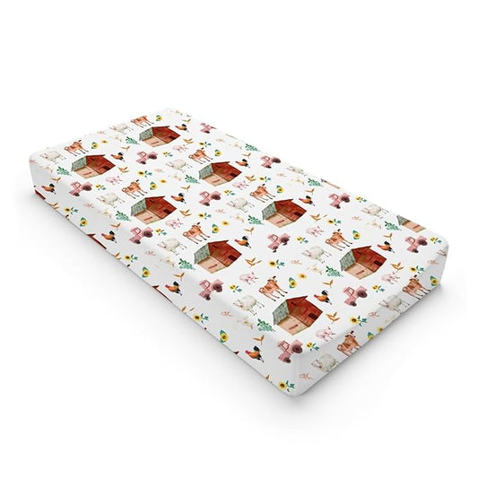 Watercolor Farm Animals Changing Pad Cover Barn Cow Lamb Chicken Pig Hen Duck Tractor Diaper Change Table Cover Sheets for Boys Girls Soft Stretchy Fitted Changing Mat Sheets 32''x16''