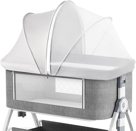Akiky Portable Bassinet Bedside Sleeper Cover Semi-Sunshade Mosquito Net for Baby Infant Bed Sleeper Cover Mesh Net with Zip-up Window(Gray)