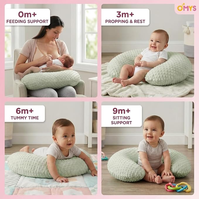 Nursing Pillow, Breastfeeding Pillows with Removable Cover for Mom with Breathable Filling, Ergonomic Baby Feeding Essentials for Bottle and Breastfeeding (Green)