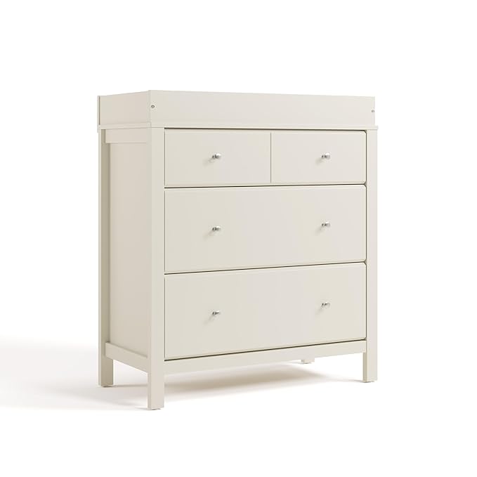 Storkcraft Horizon 3 Drawer Chest with Removable Changing Topper (Frosted Oat) – GREENGUARD Gold Certified Nursery Dresser, Kids’ Storage Chest with Organizer, Durable and Stylish 3-Drawer Design
