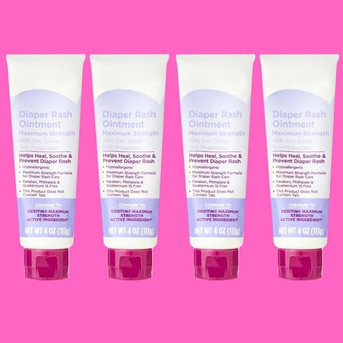 Maximum Strength Diaper Rash Ointment with Zinc Oxide, Baby Skin Protectant Cream, Soothes Irritation and Redness, 4 oz Tube, Pediatrician-Friendly Formula 4-pack