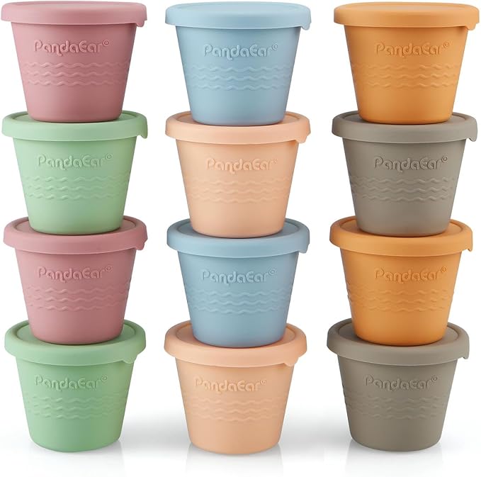 PandaEar 12 Pack Silicone Baby Food Storage Containers & 2 Pack Baby Food Freezer Tray