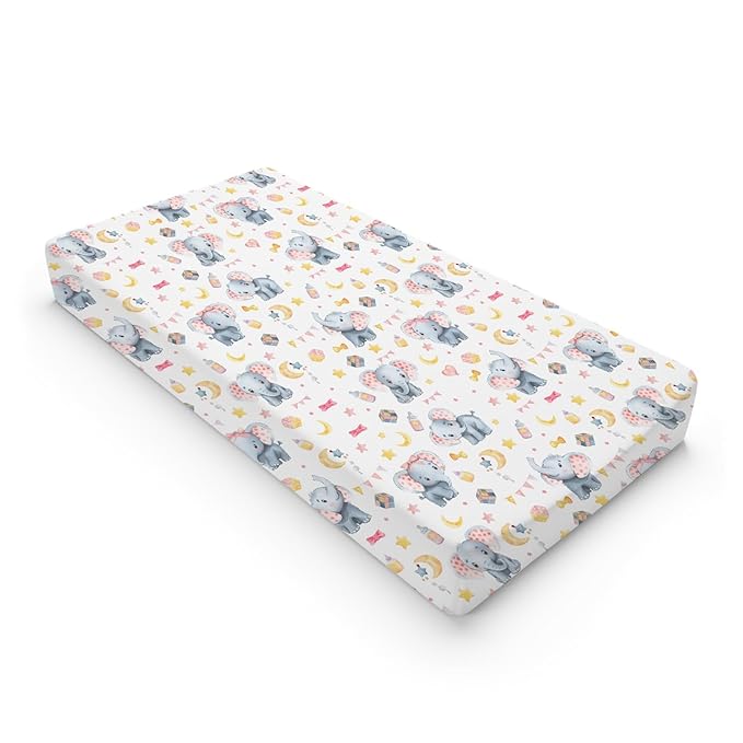 Cute Elephant Changing Pad Covers Cartoon Elephant Diaper Changing Pad Table Sheets Cover for Boy Girl Pink Elephant Soft Breathable Stretch Nursery Baby Changing Pad Mats Covers 32''x16''
