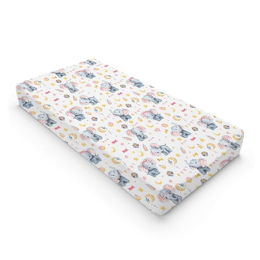 Cute Elephant Changing Pad Covers Cartoon Elephant Diaper Changing Pad Table Sheets Cover for Boy Girl Pink Elephant Soft Breathable Stretch Nursery Baby Changing Pad Mats Covers 32''x16''