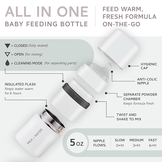 MILK & WATER All in One Baby Bottle & Baby Formula Dispenser On the Go, 5oz - Keeps Water Warm & Formula Fresh - Baby Formula Mixing Bottle with Anti Colic Nipple - Leak-Proof - 0+ Months (Pink)