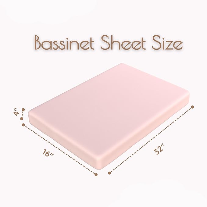 Baby Bassinet Sheets Girls, Cotton Bassinet Sheets Rectangle, 2 pc Bassinet Mattress Sheets, 32"x16" Compatible with Baby Delight Beside Me Dreamer Bassinet, Bedside Bassinet Sheet (Floral + Pink)