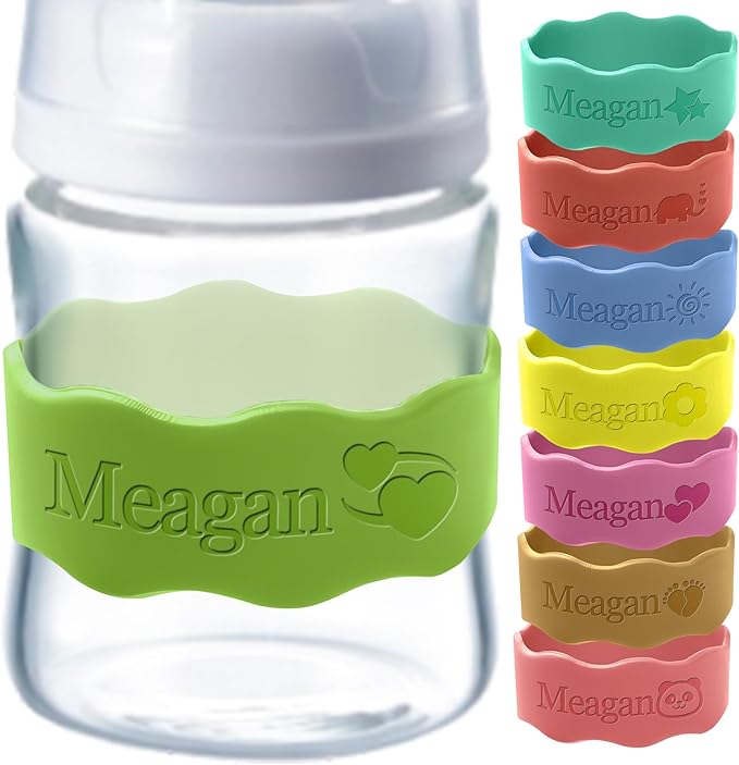 Bottle Labels for Daycare Reusable Custom Breast Milk Waterproof Silicone Cup Label Engraved Name Bands Logo Personalized Gifts-Green