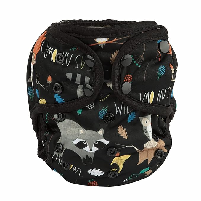 One Size Cloth Diaper Cover Snap With Double Gusset (Raccoon), One Fit All