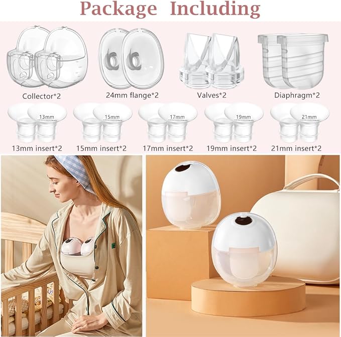 Two Full S32 Breast Pump Set with 10pcs 13/15/17/19/21mm Flange Inserts for NCVI/NICEGREEN/Nuliie/Zooawa/Sunnaltree S32 Pump,Including 24mm Flange,Valve,Diaphragm,Collector,Flange Inserts