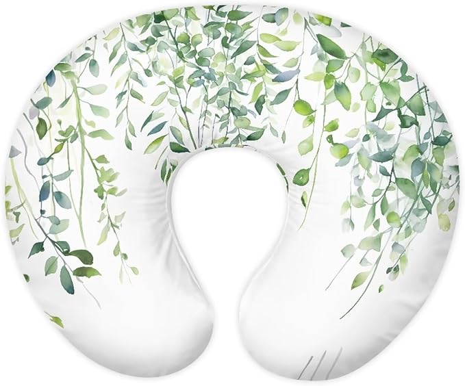 Nursing Pillow for Baby Girl，Nursing Pillow Cover Stretchy，Soft Fabric Fits Snug On Infant, Washable & Breathable，Fits The Original Support for Breastfeeding Green Leaf