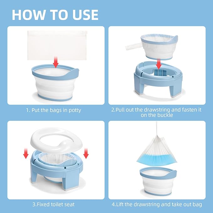 MCGMITT Portable Potty Bags, 50 Count Potty Chair Liners for Travel Potty Seat, Universal Size Travel Potty Bags for Potty Training Toilet, Potty Liners for Toddlers Pets Outdoors