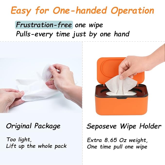 Wipes Dispenser with 4 Pack Portable Baby Wipe Case, Wipe Holder for Baby & Adult, Seposeve Refillable Wipe Container, Keeps Wipes Fresh, Easy Open/Close Wipes Pouch Case, Orange+ 4 Multicolor