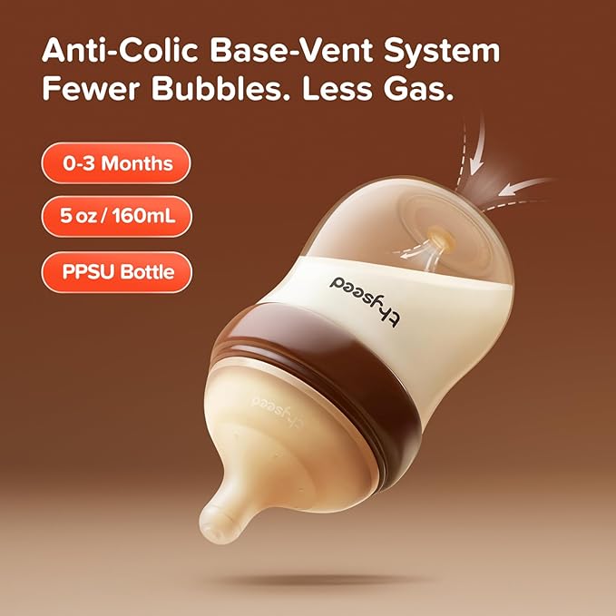 Thyseed PPSU Anti-Colic Baby Bottle, Breast-Like Medium Flow Nipple for Breastfed Babies (2m+), 5 oz/160 mL, 1 Pack