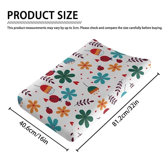 Baby Stretchy Changing Pad Cover, Breathable Changing Pad Cover for Infants and Toddles, Hippie Flower Ladybug Print 16 * 32 Inches