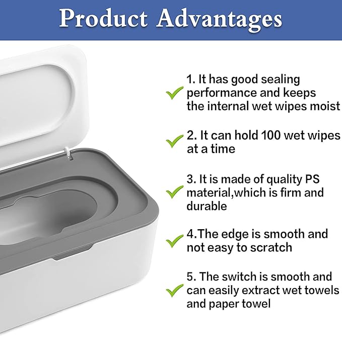 NOVWANG 3 Pack Baby Wipes Dispenser Wipes Holder with Lids, Keeps Wipes Fresh, Refillable Wipes Container with Sealing Design, Bathroom Tissues Wipes Case Box