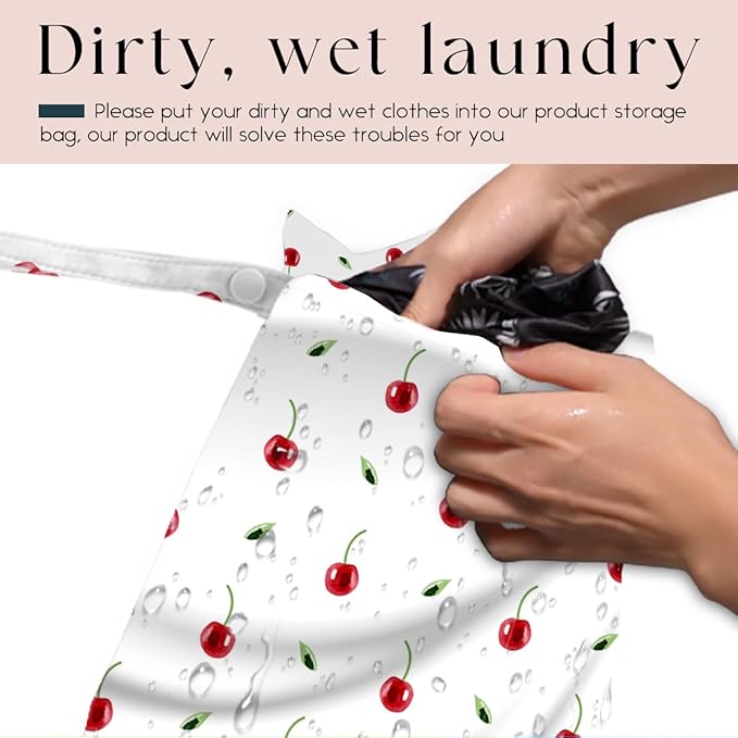 Wet Bag, Wet Dry Bag, Waterproof Swim Bags, Machine Washable Reusable Bags for Beach, Pool, Diapers, and Dirty Yoga Gym Clothes(Minimalist Red Cherry & Leaf Pattern