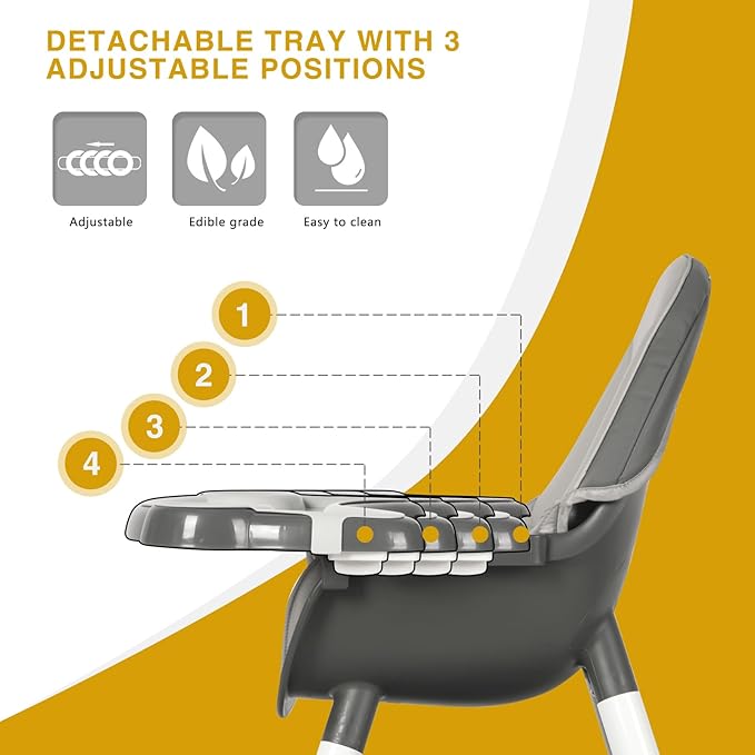 Gofirst 6 in 1 Baby High Chair,Convertible High Chairs for Babies and Toddlers/Booster Seat/Table and Chair Set,Babies Feeding Chair/5-Point Harness,4-Position Removable Tray&PU Cushion Baby Highchair