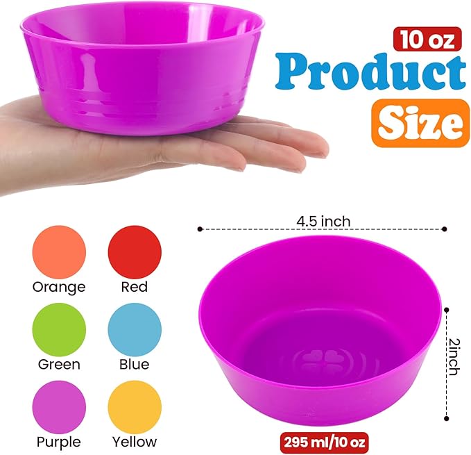 Foaincore Kids Plastic Bowls 10 oz Cereal Snack Microwave Dishwasher Safe Toddler Bowls Kids Colorful Snack Children Salad Dessert Soup Supplies