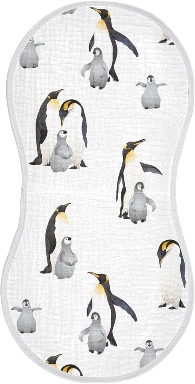 Emperor Penguins Pattern Muslin Burp Cloths for Baby 1 Pack 100% Cotton Baby Washcloths Bibs for Boy Girl