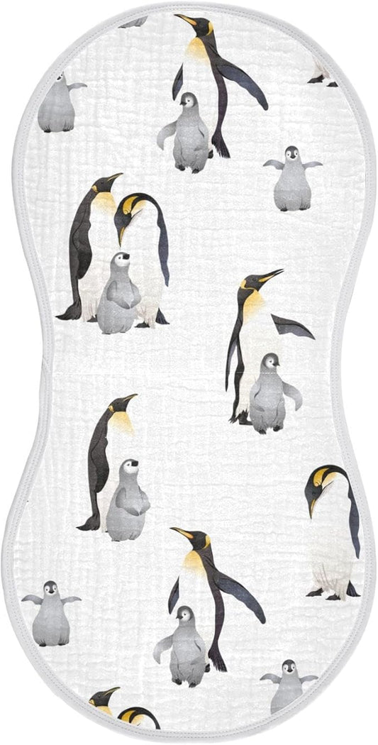 Emperor Penguins Pattern Muslin Burp Cloths for Baby 1 Pack 100% Cotton Baby Washcloths Bibs for Boy Girl