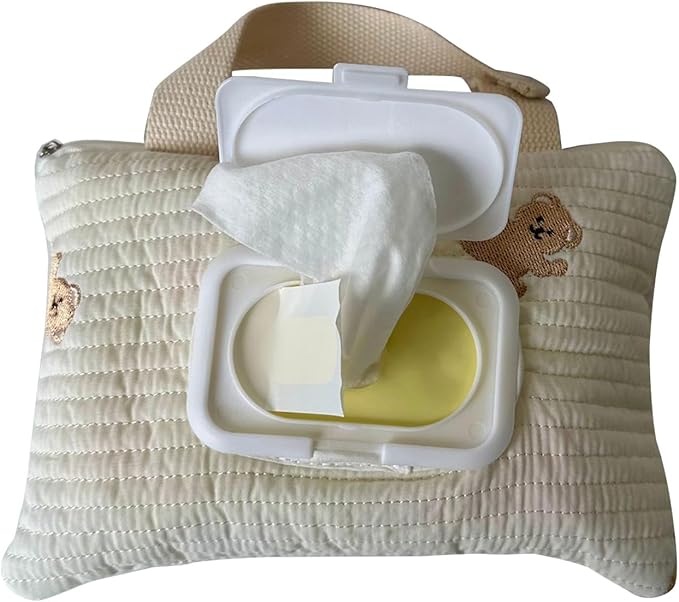 Portable Baby Wipe Bag Strollers Tissue Bag with Lanyard, Reusable Cotton Tissue Holder Case for Stroller and Car