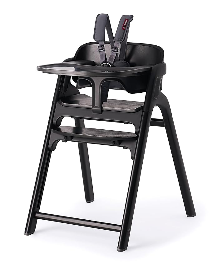 Momcozy DinerPal Wooden High Chair for Babies, Toddlers & Adults Up to 308 Lbs, Convertible Baby Highchair with Food-Grade Tray, Dishwasher-Safe, Adjustable & Ergonomic, Midnight Black