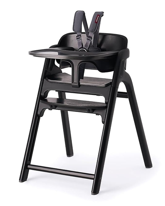 Momcozy DinerPal Wooden High Chair for Babies, Toddlers & Adults Up to 308 Lbs, Convertible Baby Highchair with Food-Grade Tray, Dishwasher-Safe, Adjustable & Ergonomic, Midnight Black