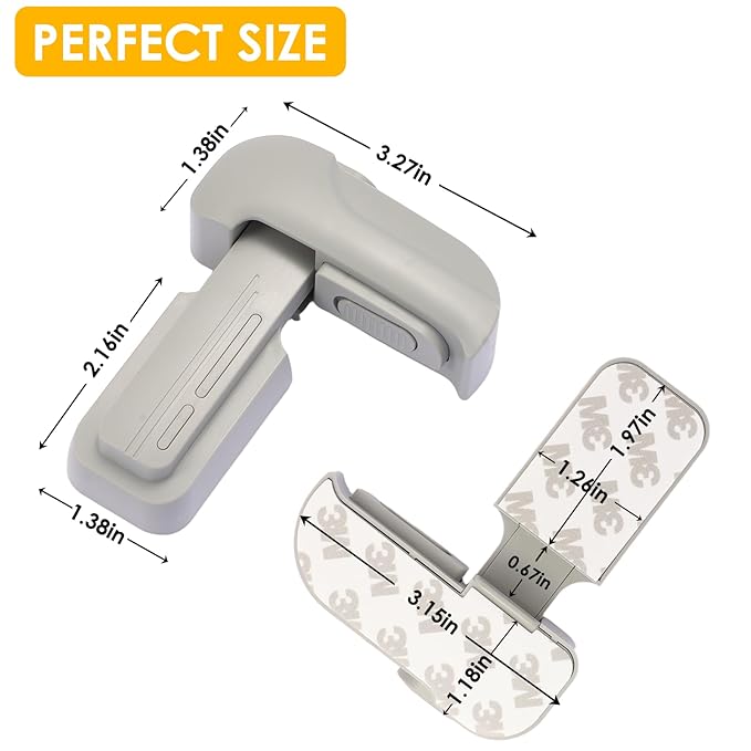 Fridge Lock for Kids(2-Pack) - Refrigerator Lock & Freezer Latch, Dual Mode, Child Proof, Bonus 2 Adhesive to Keep Freezer Door Closed - Keep Toddlers & Pets Safe(Gray)