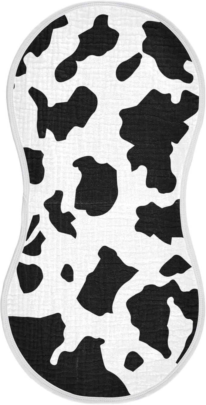 Muslin Burp Cloths for Baby Boys and Girls - 1-Pack Ultra Absorbent Cow Print Muslin Washcloths, Newborn Towel, Milk Spit Up Rags, Burp Cloth Bib for Unisex, 22 x 11 Inch