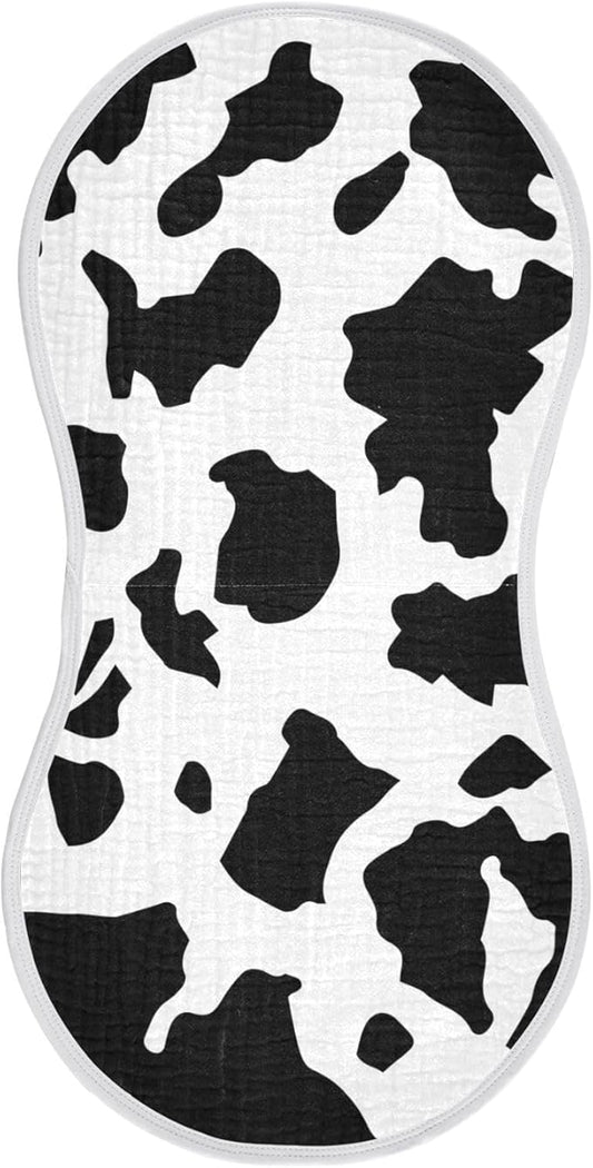 Muslin Burp Cloths for Baby Boys and Girls - 1-Pack Ultra Absorbent Cow Print Muslin Washcloths, Newborn Towel, Milk Spit Up Rags, Burp Cloth Bib for Unisex, 22 x 11 Inch