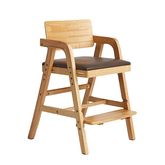 Solid Wood High Chair for Toddlers to Teens, Adjustable Height Toddler Dining Chair, Easy to Clean Toddler Highchair with Removable PU Cushion for Dining, Studying, Step Stool, Natural
