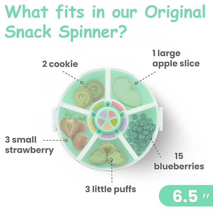 JOOPE Talk Kids Reusable Rotating Snack Container with 5 Separate Compartments, ColorMatching Opening Lid,BPA/PVC-Free, Dishwasher Safe, Perfect for Travel, School Lunches& On-The-Go Snacking-Green