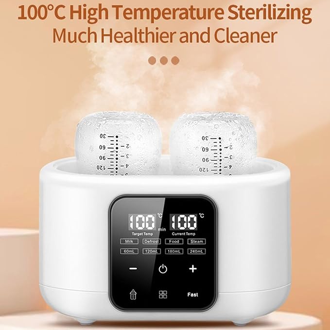 Double Bottle Warmer with Smart Temperature Control, Fast Baby Food Heater and Defrost Warmer with Timer for Twins, LED Display Accurate Temperature Adjustment for Baby Milk Breastmilk (Pink)