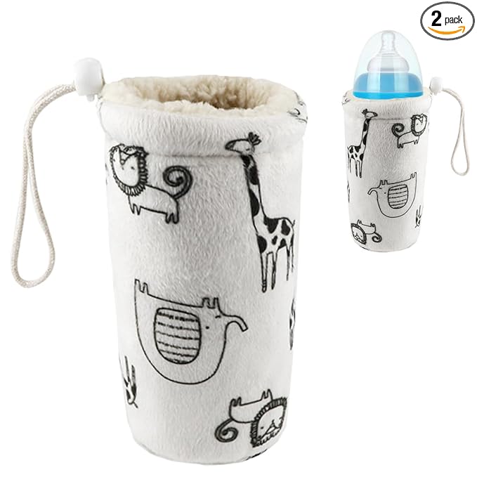 Infant Bottle Cover Thick Lambswool Keep Warm Baby Drinking Sleeve with Lanyard Baby Glass Bottle Insulator Soft Baby Bottle Protector for 300ml Bottle,2Pcs White