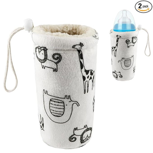 Infant Bottle Cover Thick Lambswool Keep Warm Baby Drinking Sleeve with Lanyard Baby Glass Bottle Insulator Soft Baby Bottle Protector for 300ml Bottle,2Pcs White