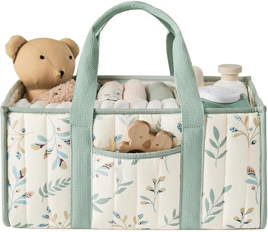 Diaper Caddy Organizer,Cute Floral Nursery Storage Basket,Soft Portable Changing Table Car Caddy Organizer Gift (Floral H)