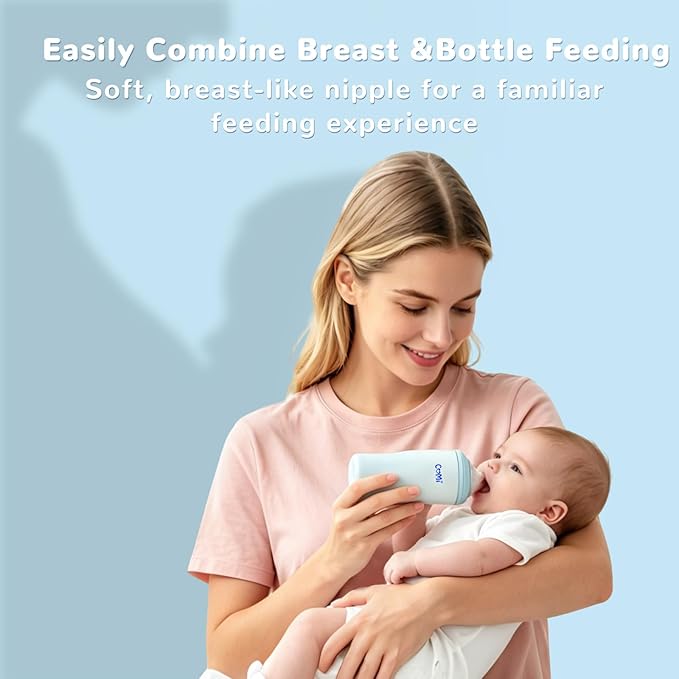 COMI Glass Baby Bottle, Includes Insulated Stainless Steel Sleeve, Newborn Anti-Colic Baby Bottle with Slow Flow Nipple, Leak Proof Insulated, Plastic-Free, BPA-Free, 0-3 Months, 8 oz
