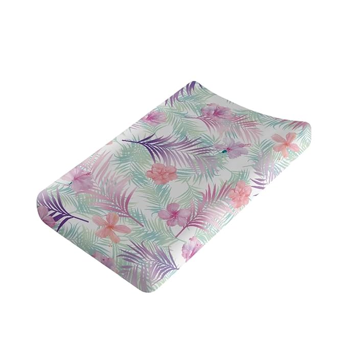 Microfiber Diaper Changing Table Sheets for Infants and Toddles Tropical Floral Leaves Baby Changing Pad Cover Soft Breathable