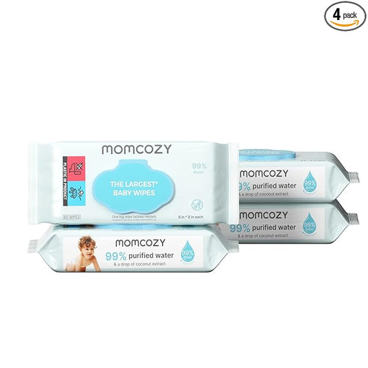 Momcozy Baby Wipes-Extra Large Size Design, 99% Water Based, Unscented & Hypoallergenic, Cleansing & Moisturizing Baby Wipes for Sensitive Skin, 240 Count (4 packs)