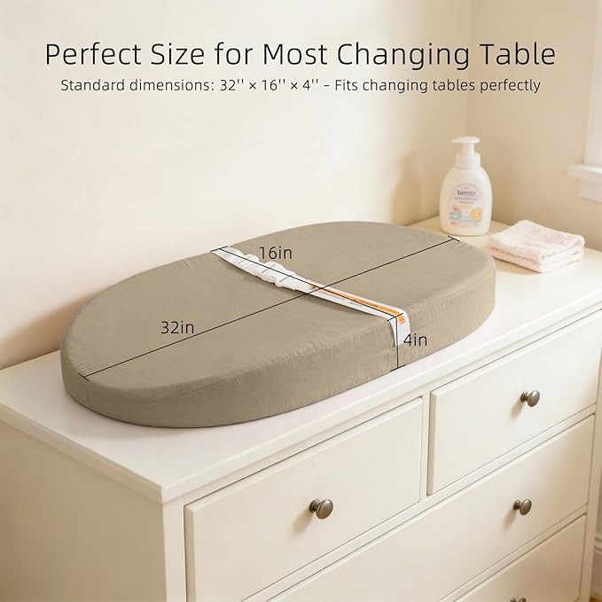 Baby Changing Pad, Muslin Diaper Changing Pad with Waterproof Lining, Changing Table Pads for Dresser with 2 Pack Muslin Covers(Grey + Camel)
