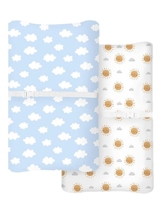 Changing Pad Cover for Baby Boys Girls 2 Pack, Fits Standard 32”×16” Changing Table Pads, Silky Breathable Stretch Knit, Machine Washable (Sunny Morning)
