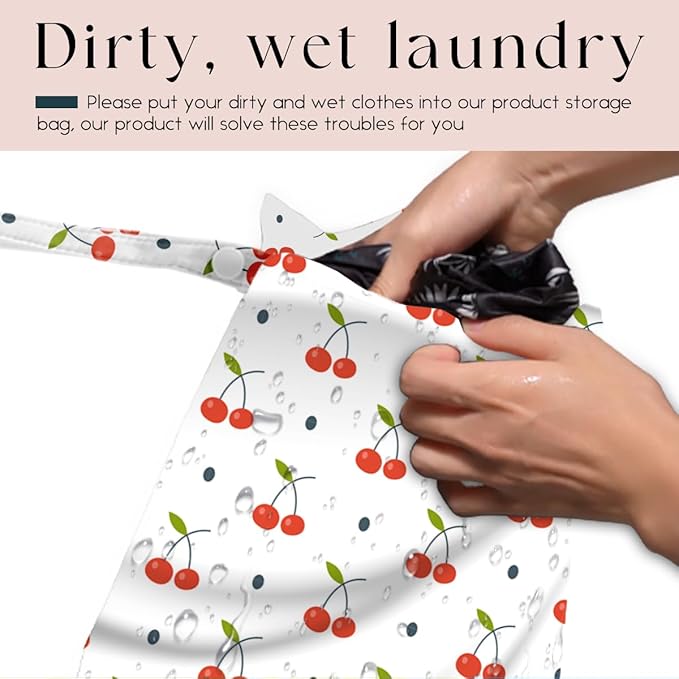 Wet Bag, Wet Dry Bag, Waterproof Swim Bags, Machine Washable Reusable Bags for Beach, Pool, Diapers, and Dirty Yoga Gym Clothes(Minimalist Cherry Pattern
