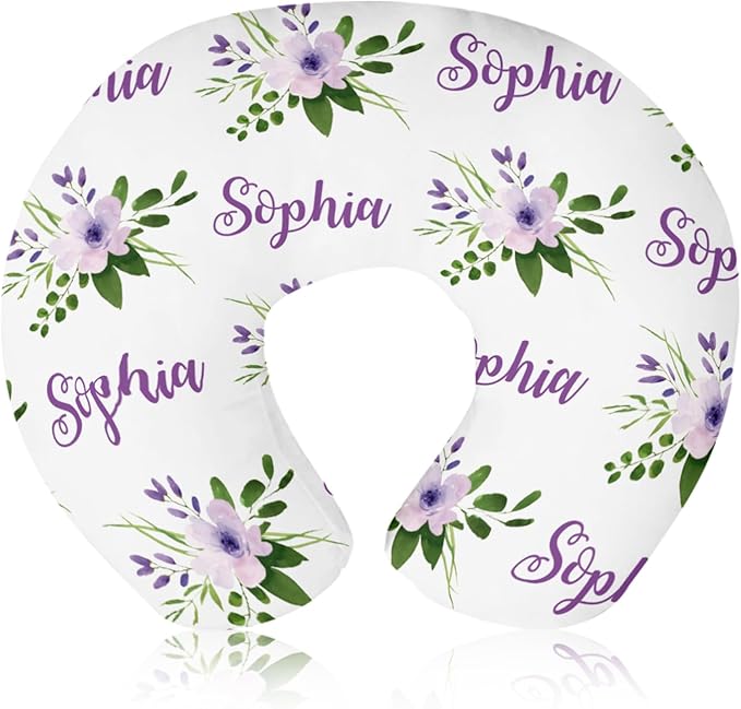 Customizable Flowers Baby Nursing Pillow Cover - Add Your Baby's Name, Ultra-Soft Stretch Fabric, Fits Standard Nursing Pillows, Ideal for Baby Showers Style 06