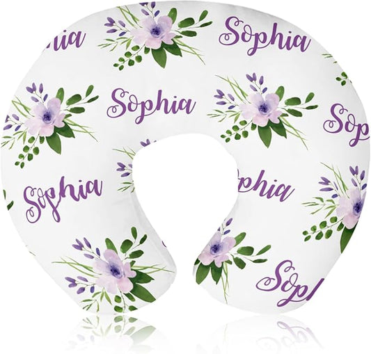 Customizable Flowers Baby Nursing Pillow Cover - Add Your Baby's Name, Ultra-Soft Stretch Fabric, Fits Standard Nursing Pillows, Ideal for Baby Showers Style 06