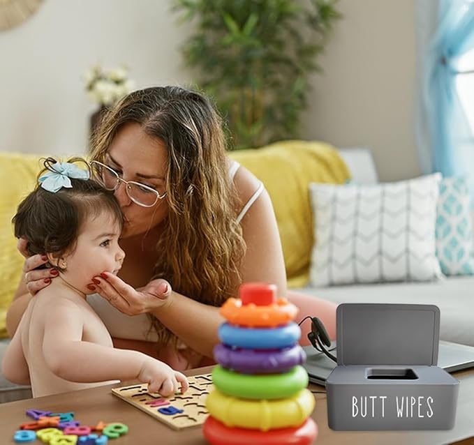 2 Pack Butt Wipes Dispenser 7.28" L * 4.80" W * 2.75" H, Bathroom Flushable Baby Wipes Container Holder Nursery Chic Style