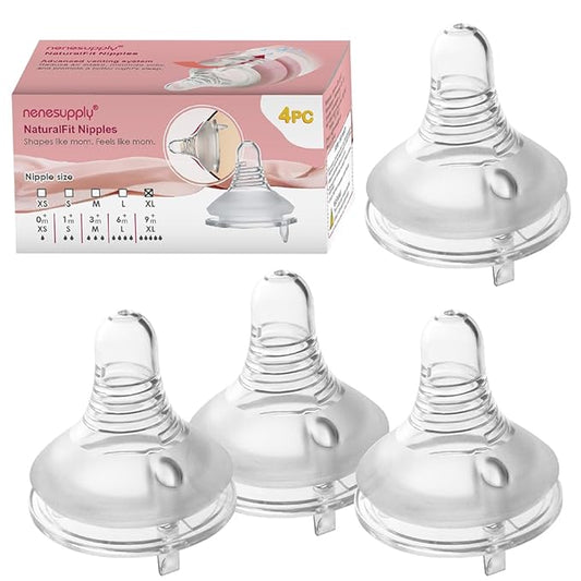 Nenesupply 4pc NaturalFit Baby Bottle Nipple Level 5 Flow 5 Size XL Nipple for 9 Month+. Babies. Wide Neck with Anti Colic Vented Valve Work with Nenesupply Bottles and Lansinoh Spectra Bottles