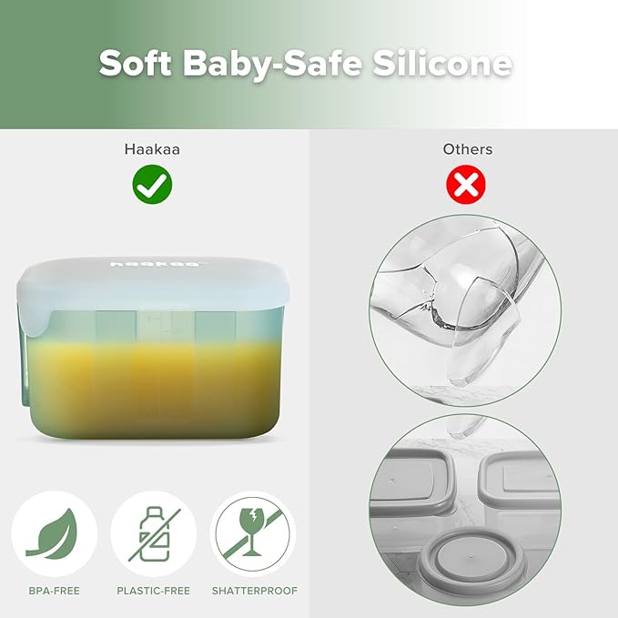 haakaa Mini Meal Silicone Storage Containers,8 oz Silicone Baby Food Containers with Airtight Lids,Reusable Baby Food Jars for Purees, Fruits & Snacks-Microwave & Dishwasher Safe,4 Pack, Pea Green