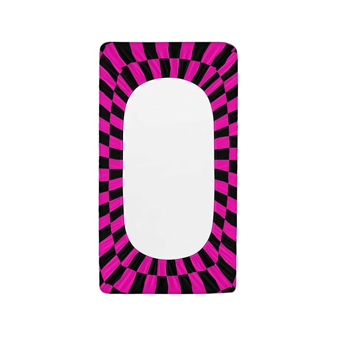 Deep Pink and Black Checkered Changing Pad Cover for Baby Girls Boys Cartoon Breathable Diaper Change Table Sheet Soft Stretchy Cute Change Table Mat Cover Fit 32x16