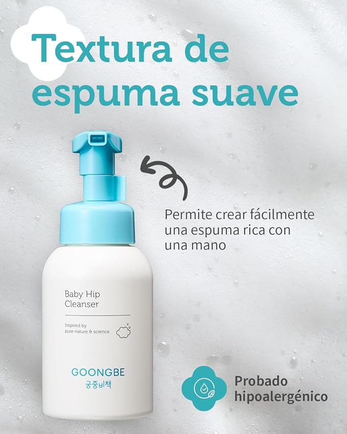 GOONGBE Baby Diapering Cleanser - Korean Baby Hip Buttocks Wash for Baby's Sensitive Skin - Dermatologically Tested - pH 5.5 Soft and Dense Bubble Foam, 10.1 fl.oz.
