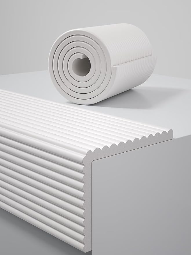 11.8''W Extra-Wide Edge Protector, 6.56FT 0.47''Th Baby Proofing Corner Guards, Safety Furniture Bumper, Pre-Taped, Thick Soft Rubber Foam Padding for Fireplace Table Stair Cabinet (White Gray)